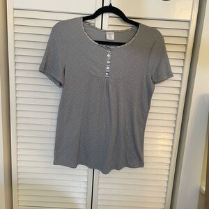 Gray Fitted Pajama Shirt with Buttoned Collar